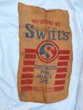VINTAGE SWIFT'S COTTONSEED MEAL CHICAGO ILL/ LARGE BURLAP FEED SACK 100 LBS picture