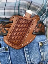X Small Leather Cross Draw Pocket Knife Sheath Ruff’s Saddle Shop Chestnut picture