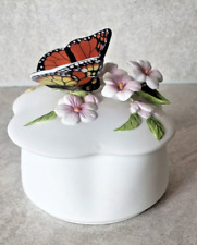 Vintage Otagiri Trinket Box With Butterfly and Flower Decor On Top Porcelain picture