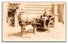 Young boy in GOAT Wagon RPPC Carriage cart ~KALOFER goat wicker cart picture