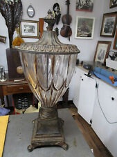 Vintage Berman Art Deco Ornate Art Glass Vase Mounted On Bronze Base 20 1/2