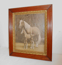 Antique Oak Wood Picture Frame Fluted Gold Gilt Trim Horse Foal Victorian picture