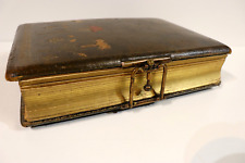 Antique Family Photo Album - c1915 - Leather, Floral Inlay & Clasp - WITH PHOTOS picture