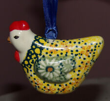 Polish Pottery Chicken Ornament UNIKAT Signature Exclusive Miss Daisy Pattern picture