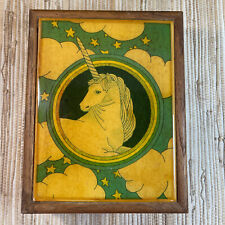 Vintage Kimberly Enterprises Unicorn Graphic Art Tile Wooden Trinket Box picture