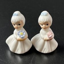 2 Vtg Napco Flower Girl of the Month Figurines Mini Porcelain Japan Rose Violet picture