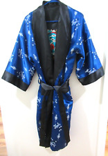 Vintage Sapphire Black reversible Japanese Dragon symbols Kimono Robe XL Men's picture