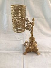 Antique Ornate Gold Tone Brass Collectible Piece Candle *5772 picture
