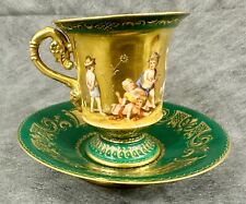 Austrian Royal Vienna (Style?) Green Porcelain Gold Gilt Cup & Saucer Cherubs picture