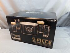 Official Guinness Beer 5 Piece Set 4 Glass W/ Metal Bucket Luminarc Open Box  picture