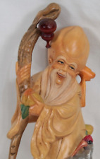 Vintage Asian Carved Wise Old Man Wood Figure with Stork Bird. Detailed picture
