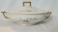 Antique Theodore Haviland Limoges France Covered  Dish Pink Roses & Vines EUC  picture