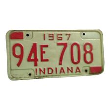 Vintage 1967 Indiana License Plate 94E 708  White Red Vanity Plate picture