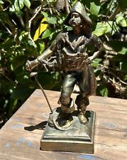 Antique VTG PAUL HERZEL Bronze Pirate Figure w/Sword & Rope On Square Base picture