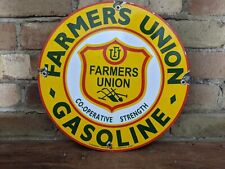 VINTAGE 1961 FARMERS UNION OIL CO. GASOLINE PORCELAIN GAS PUMP SIGN 12