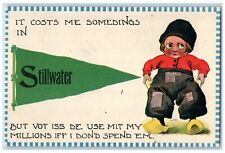 1913 It Costs Something Stillwater Minnesota MN Pennant Wall Dutch Kids Postcard picture