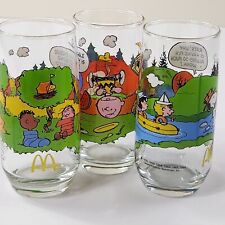 3 Vintage Mcdonald's Charlie Brown Camp Snoopy Peanuts Collectors Drink Glasses picture