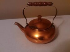 Vintage Copper Tea Kettle  Farmhouse Teapot Wood Gooseneck Handle picture