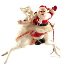 vtg Christmas Rosbro Hard Plastic Santa Claus on Reindeer LARGE toys picture