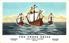 The Three Ships Brought Founders of Nation in 1607 to Jamestown VA Postcard 1947 picture