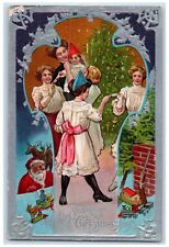 c1910's Christmas Santa Claus And Family Received Gift Present Antique Postcard picture