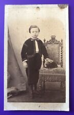 1870 CDV Photo ALOPHE PARIS Boy in Velvet Suit & Feather Hat P356 picture