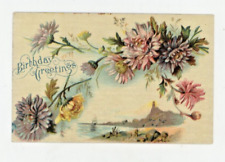 Vintage Postcard BIRTHDAY   FLOWERS   SHIP   WATER    EMBOSSED  UNPOSTED GEL picture