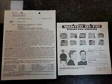 2 Piece FBI WANTED POSTER Set. Richard Paul Anderson, Kidnap. 1967 picture
