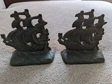 VINTAGE BRASS BOOKENDS SPANISH GALLEON SHIP SAIL BOAT NAUTICAL BOOKENDS picture