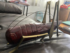 Vintage Wooden Korean Large Grasshopper Beautiful Rare 12 x 7 Inches Long Metal picture