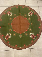 1960’s German  TABLECLOTH 56” ROUND Jute Burlap Angel  Hearts picture