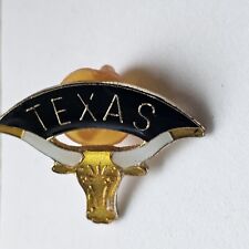 Vtg TEXAS Longhorn Bull Honey Enamel Metal Hat Lapel Tie Pin Size 1
