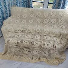 Vintage King Size 100 X 102 Handmade Cream Size Cotton Crocheted Lace Bedspread picture