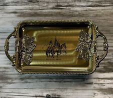 Vintage Serving Tray Mini Ornate Metal Don Quijote y Sancho Grape Leaves Horses picture