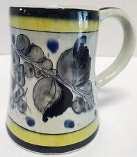Tonala CAT Mexican Blue/Yellow Pottery Mug Signed CAT Tonala Mexico 356 4 *Note* picture