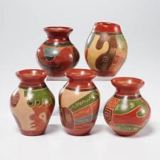 Mexico Vtg Aztec Sgraffito Terra Cotta Brown Green Red Pottery Vase Pots 5pc Lot picture
