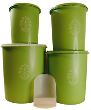 5 Vintage Tupperware OLIVE GREEN w/STARBURST Nesting Canisters set 805-6 807-7 picture
