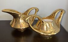 Pair of 22k Gold ART DECO Cream & Sugar Set Floral Bowl Cup VINTAGE Made In USA picture