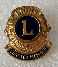 Vintage Lions Club Charter Member Goldtone Blue Enamel Lapel Hat Vest Pin picture