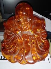 Large Heavy Reconstituted Antique Amber Seated Buddha Statue *Glows From Within* picture