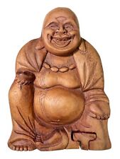 Happy Buddha Carved Wood Puzzle Box Stash Trinket Primitive picture
