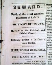 WILLIAM H. SEWARD Abraham Lincoln's Secretary of State DEATH 1872 Old Newspaper picture