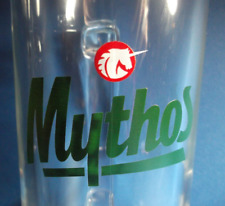 GREECE MYTHOS LAGER GREEK BEER CLEAR TALL HANDLED GLASS 0.5L UNICORN LOGO NEW picture