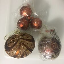 Unique Vtg Christmas Ornaments (5pc) Iridescent Brown Gold Sparkle Collectibles picture