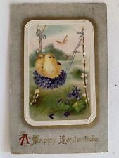 Easter Embossed Postcard Chicks In A Violet Flower Swing A Happy Eastertide 1910 picture