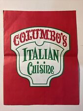 Vintage 1980's Columbo's Italian Cuisine Paper Menu Hayward Ca Mission Blvd picture