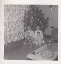 Vtg Found B&W Photo Children Christmas Boys Tree 1958 Retro Holidays Family MCM picture