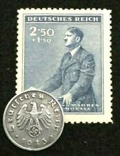 Rare Old WWII German War Coin One Reichspfennig & Stamp World War 2 Artifact picture