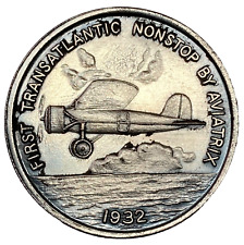 Vintage 1960s AMELIA EARHART silver coloured Commemorative Medal Coin Aviation picture