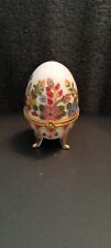 Vintage Porcelain Egg Footed Floral Pattern Trinket Box 3.75
